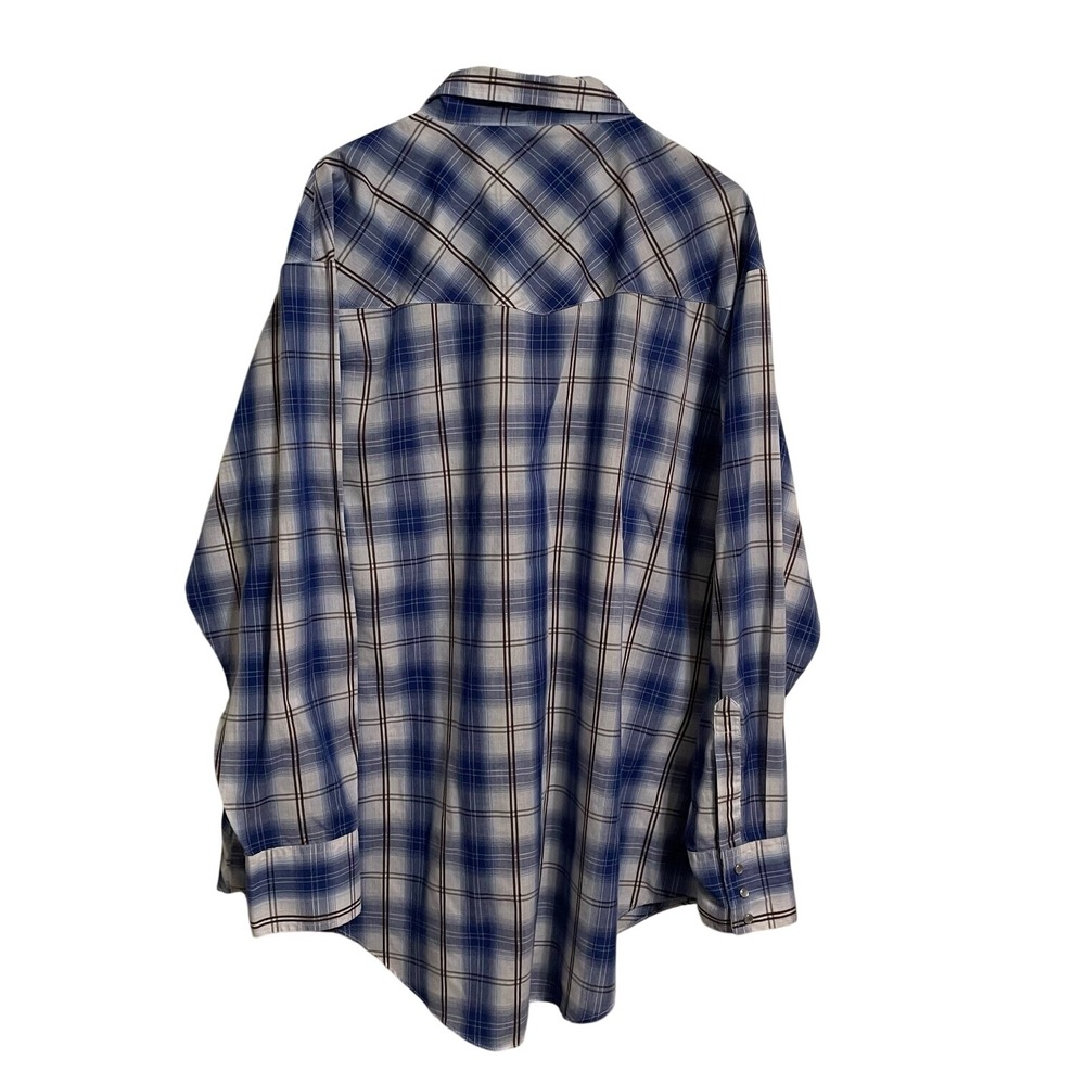 Ely Cattleman Western Pearl Snap‎ Shirt Mens XXL Blue White Plaid Long Sleeve - Picture 2 of 9